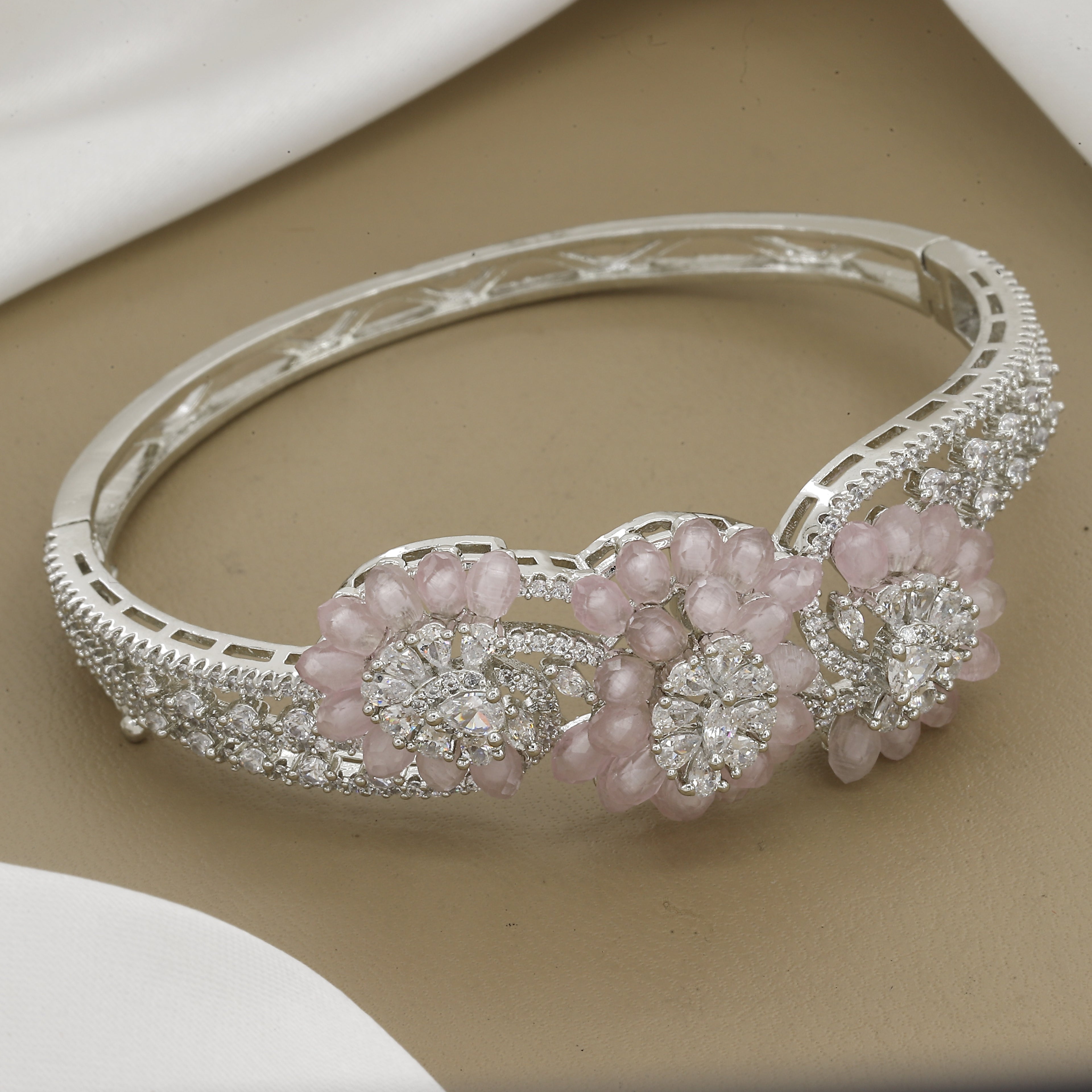 Wedding Party Statement Flower Diamond Bangle Kada with Colors