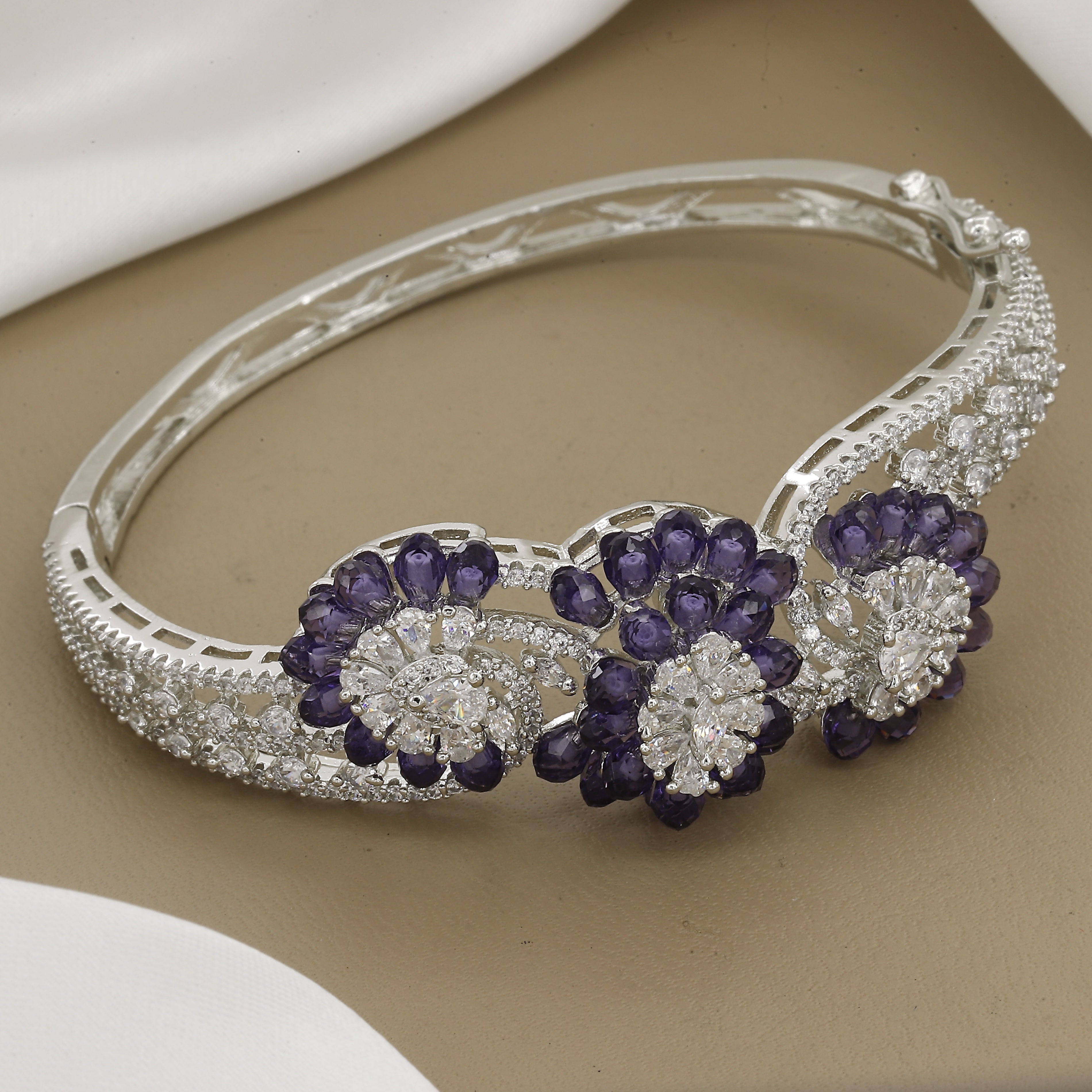 Wedding Party Statement Flower Diamond Bangle Kada with Colors