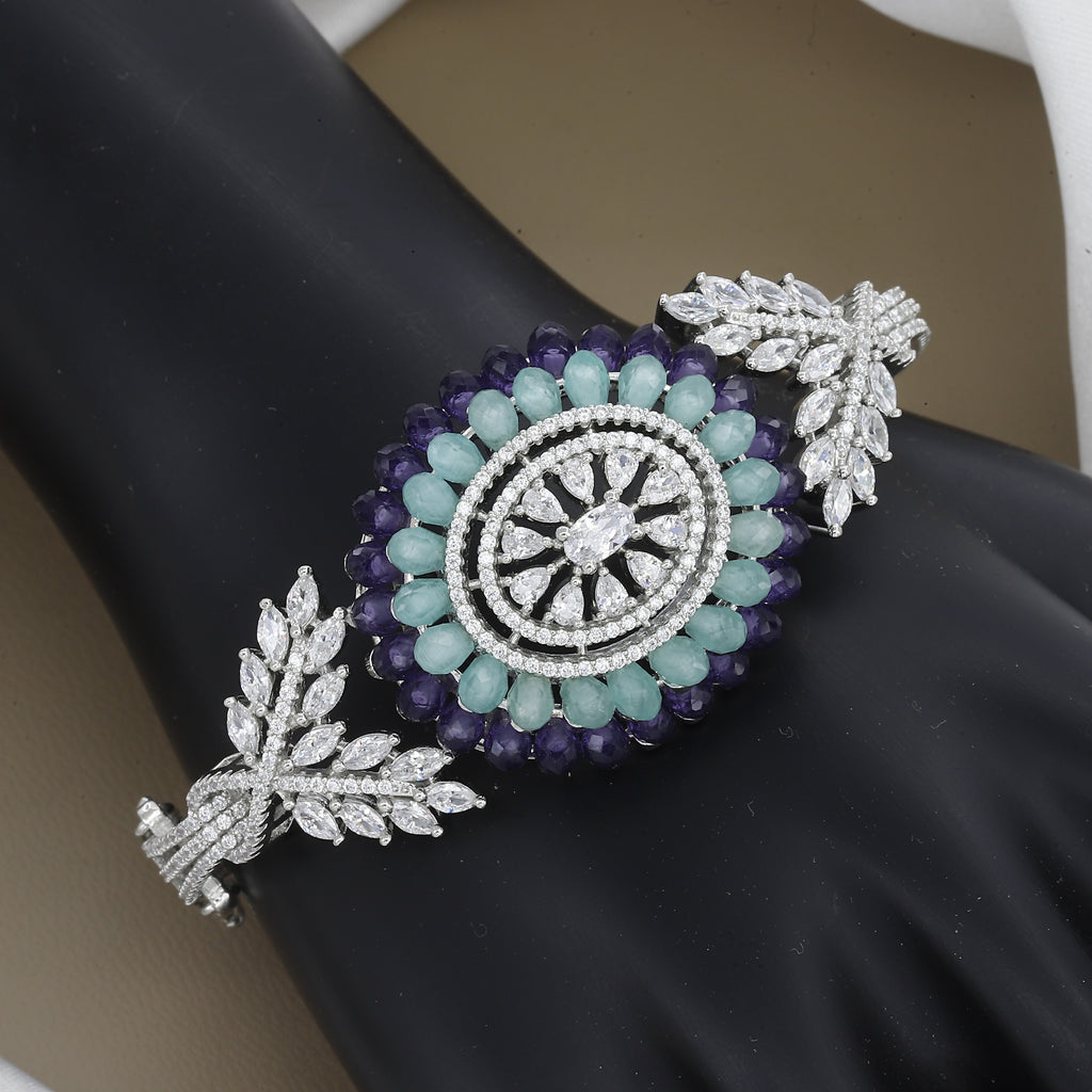 Elegant Gemstone Accents Diamond Kada with Colors