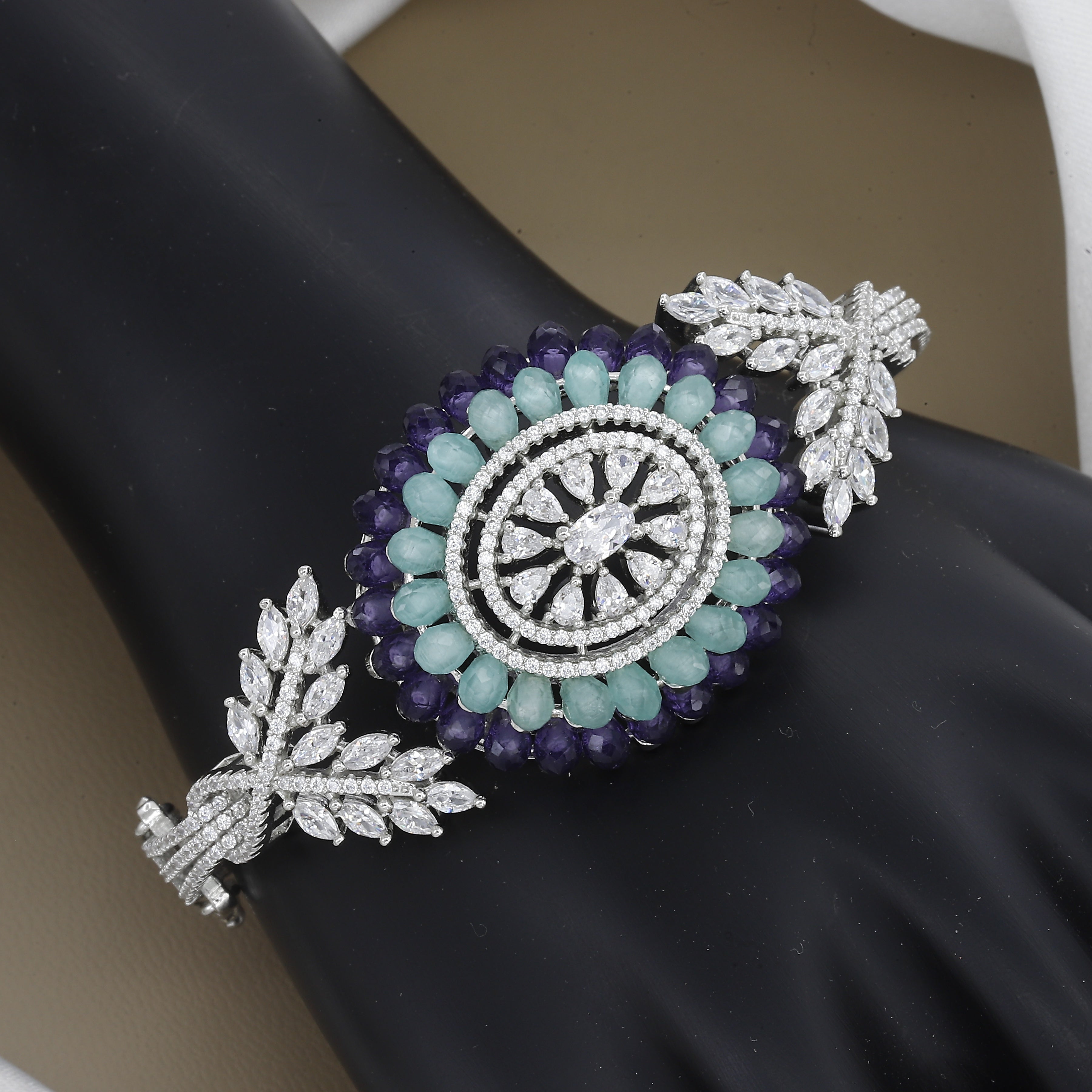 Elegant Gemstone Accents Diamond Kada with Colors