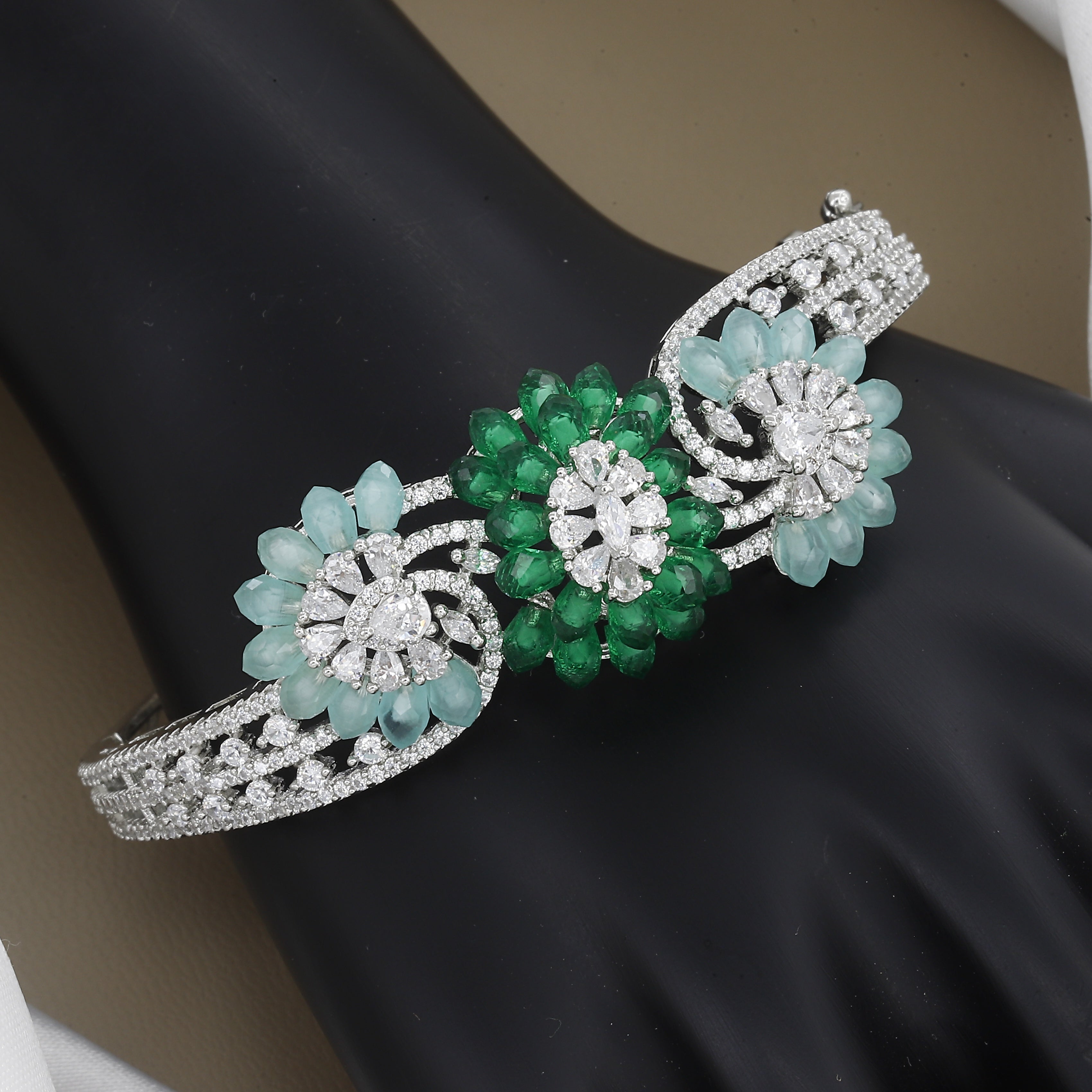 Wedding Party Statement Flower Diamond Bangle Kada with Colors
