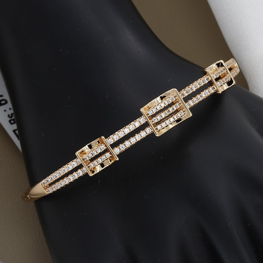 Modern Double-Row Pave CZ Strap 18k Toned Diamond Kada
