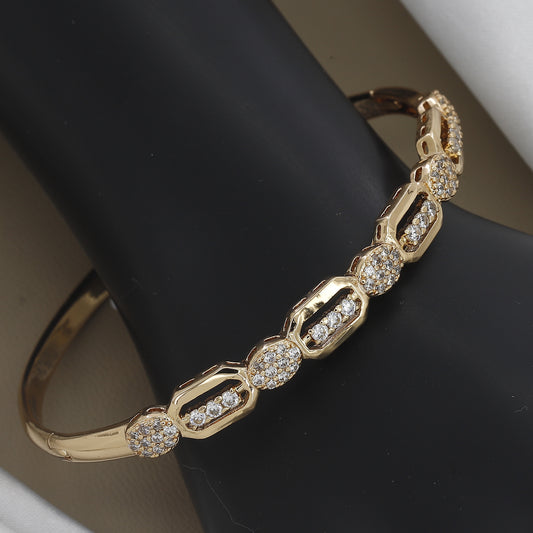 18k Gold-Tone Sparkling Pave & Bar CZ Link Statement Diamond Kada