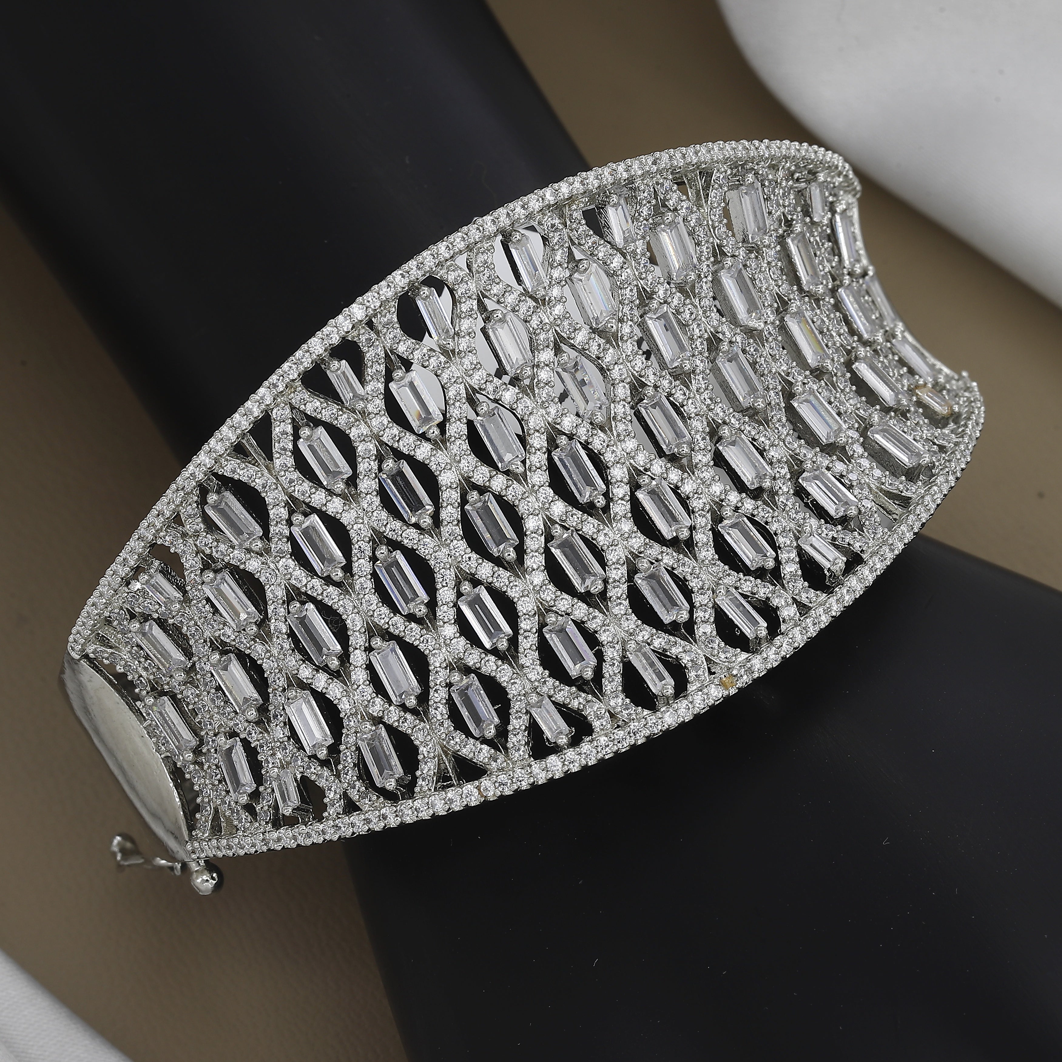 Dramatic Wide Lattice CZ Statement Cuff Diamond Kada