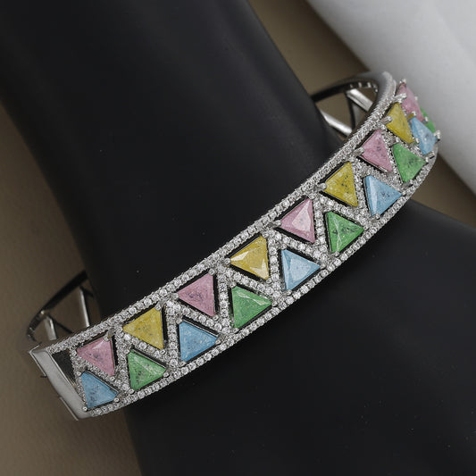 Pastel Enamel Geometric Triangle Wide Cuff Diamond Kada
