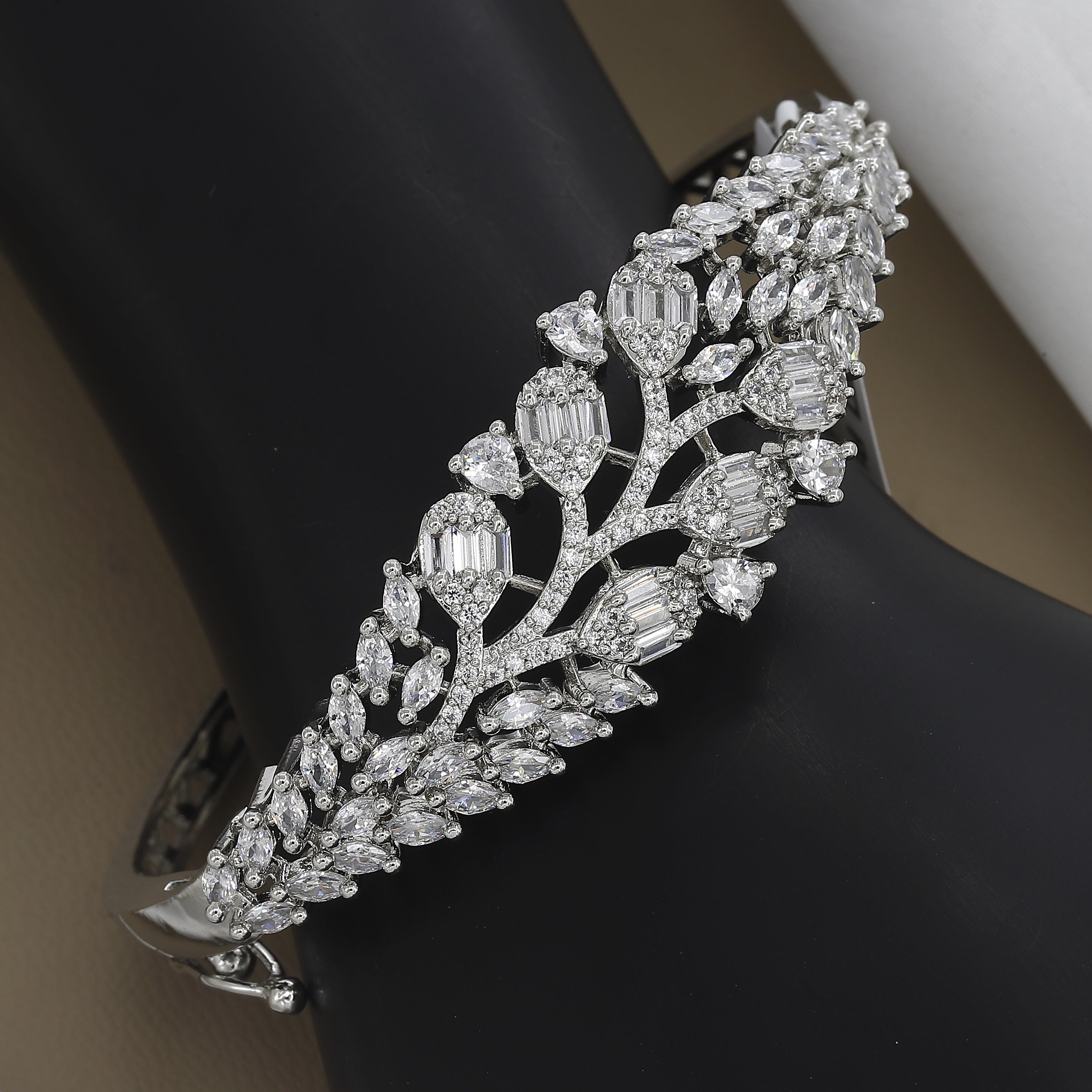 Elegant CZ Vine & Leaf Statement Diamond Bangle Kada