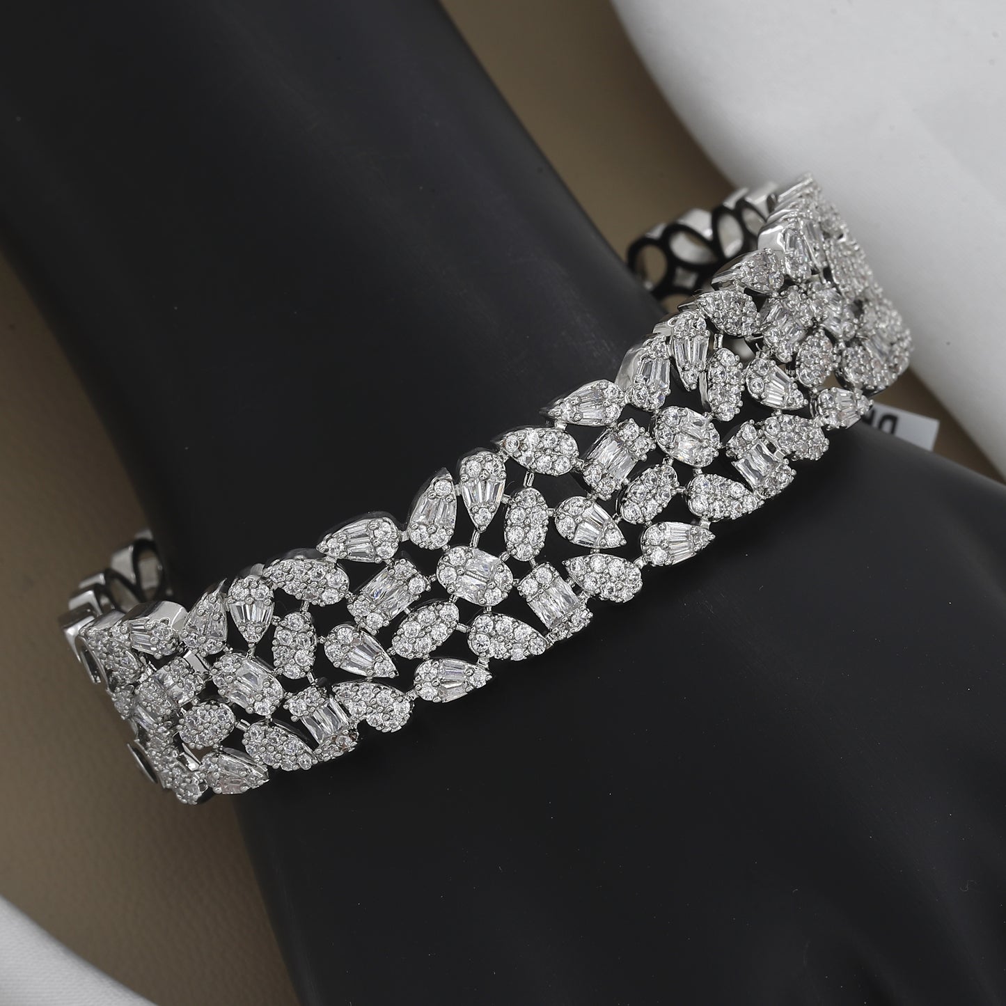 Dazzling Multi-Cut CZ Cluster Statement Diamond Bangle Kada