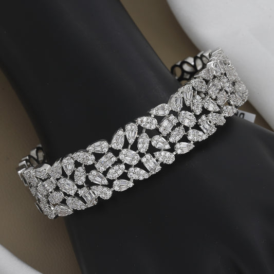 Dazzling Multi-Cut CZ Cluster Statement Diamond Bangle Kada