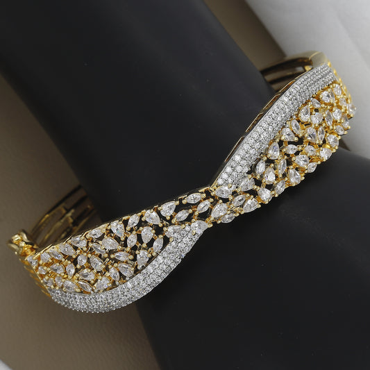 Gold-Toned Sparkling Multi-Cut CZ Statement Diamond Kada