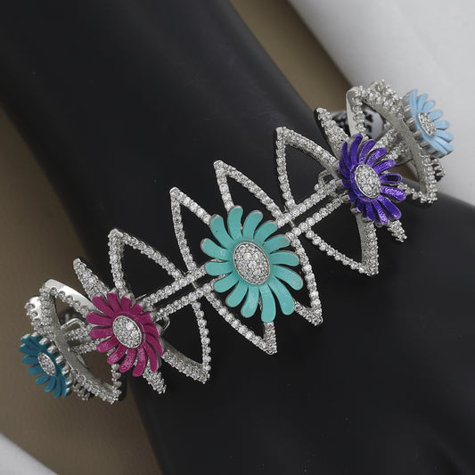 Glamorous Floral Enamel & Diamond Statement Bangle Kada