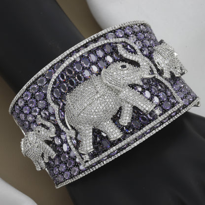 Purple Amethyst-Look Stones Diamond Elephant Cuff Kada