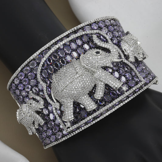 Purple Amethyst-Look Stones Diamond Elephant Cuff Kada