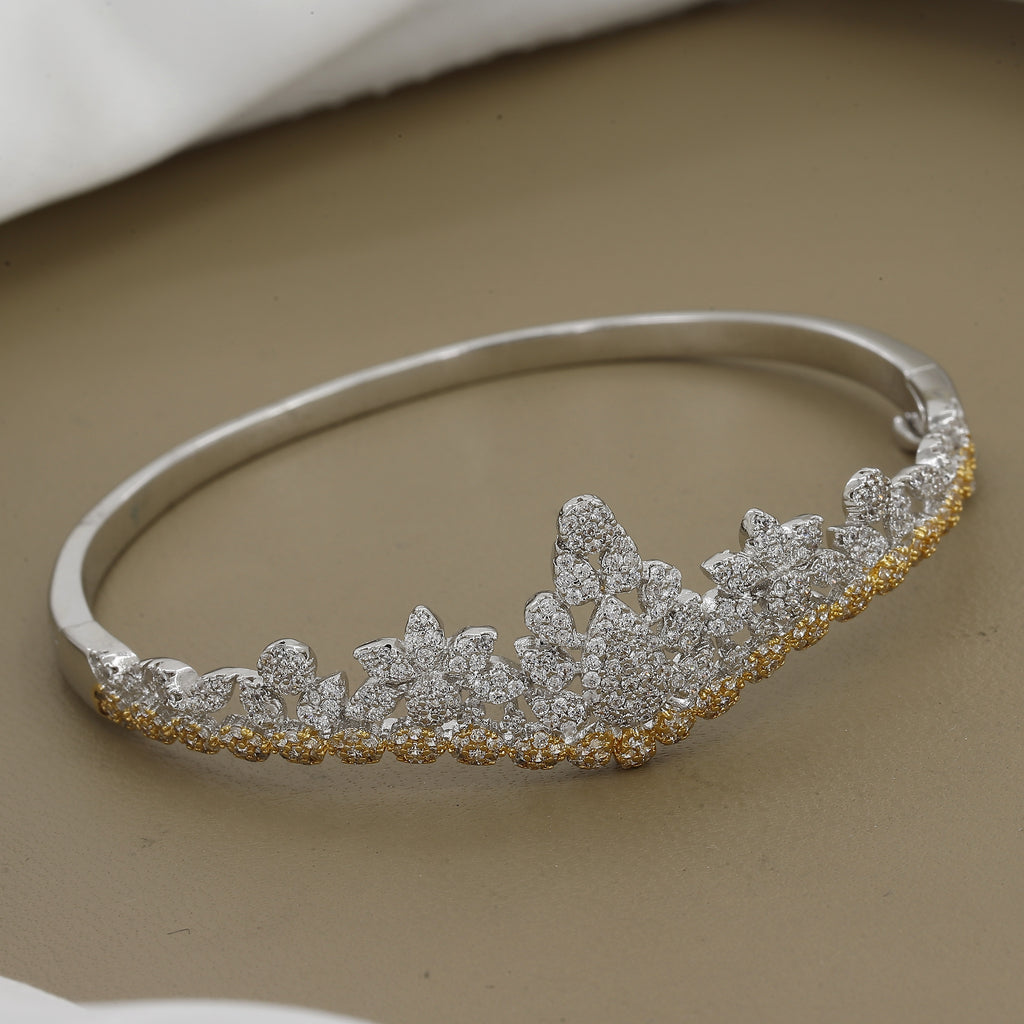 Two-Tone Floral Crown CZ Statement Diamond Kada