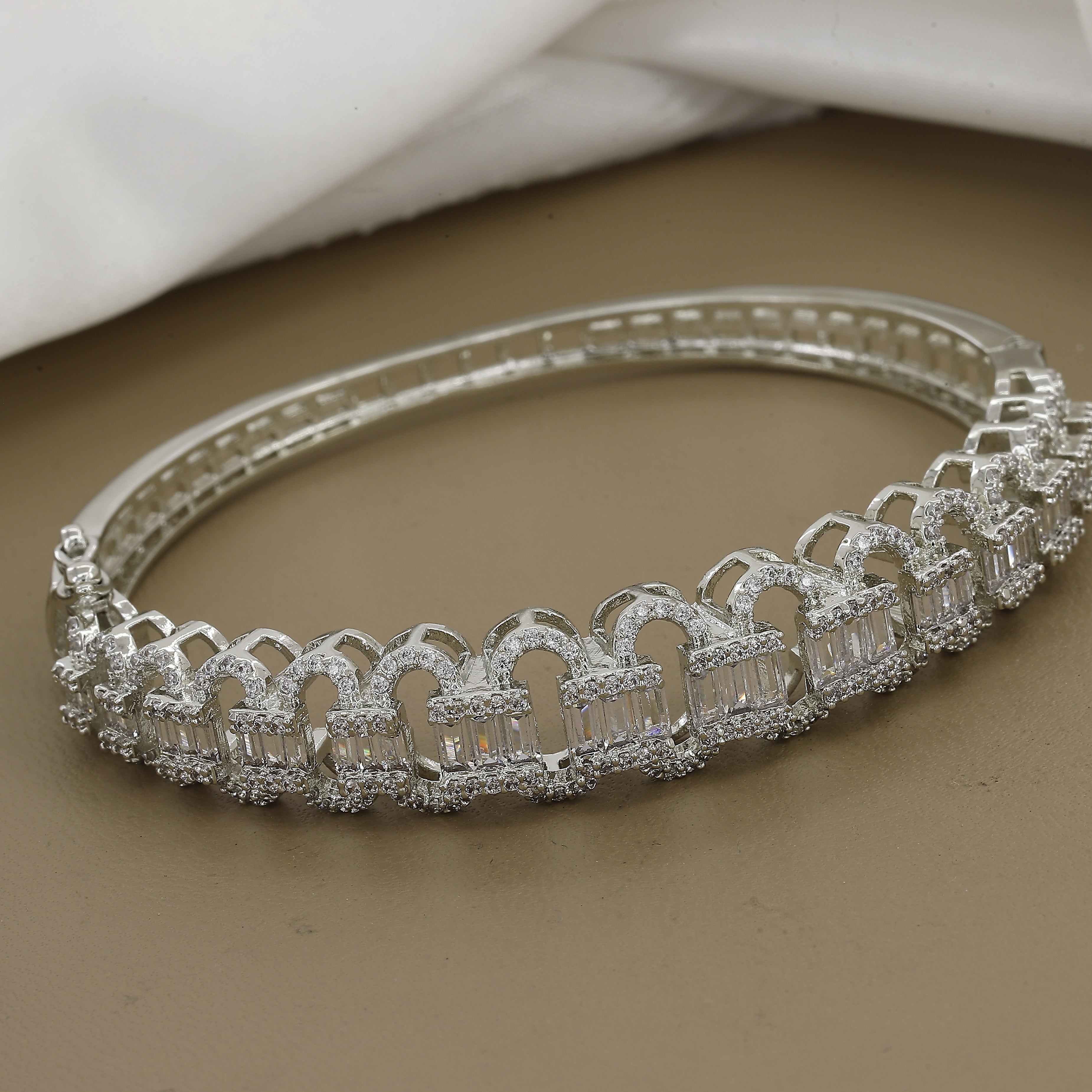 Elegant Baguette & Pave CZ Link Diamond Kada