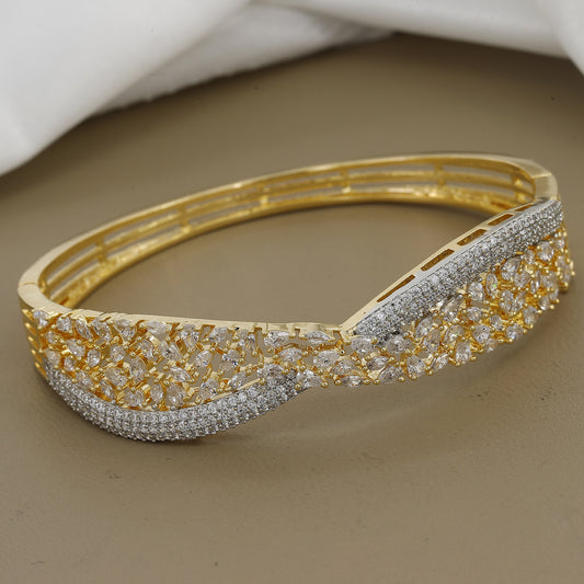 Gold-Toned Sparkling Multi-Cut CZ Statement Diamond Kada