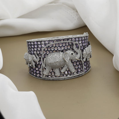 Purple Amethyst-Look Stones Diamond Elephant Cuff Kada