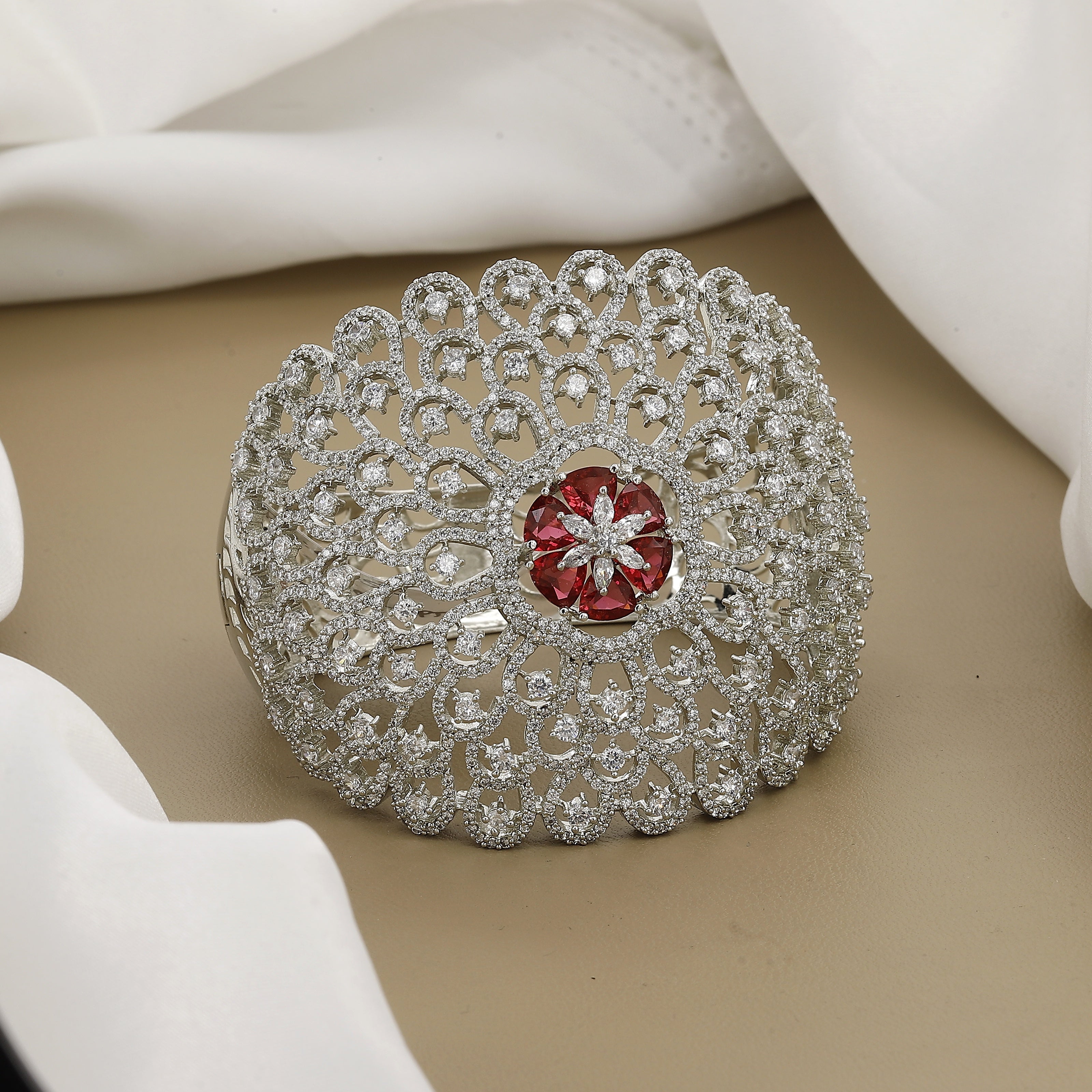 Dramatic Flower Center Diamond Kada With Colors