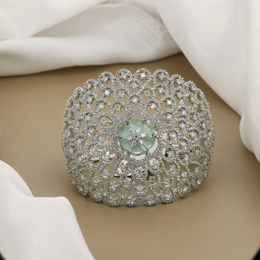 Dramatic Flower Center Diamond Kada With Colors