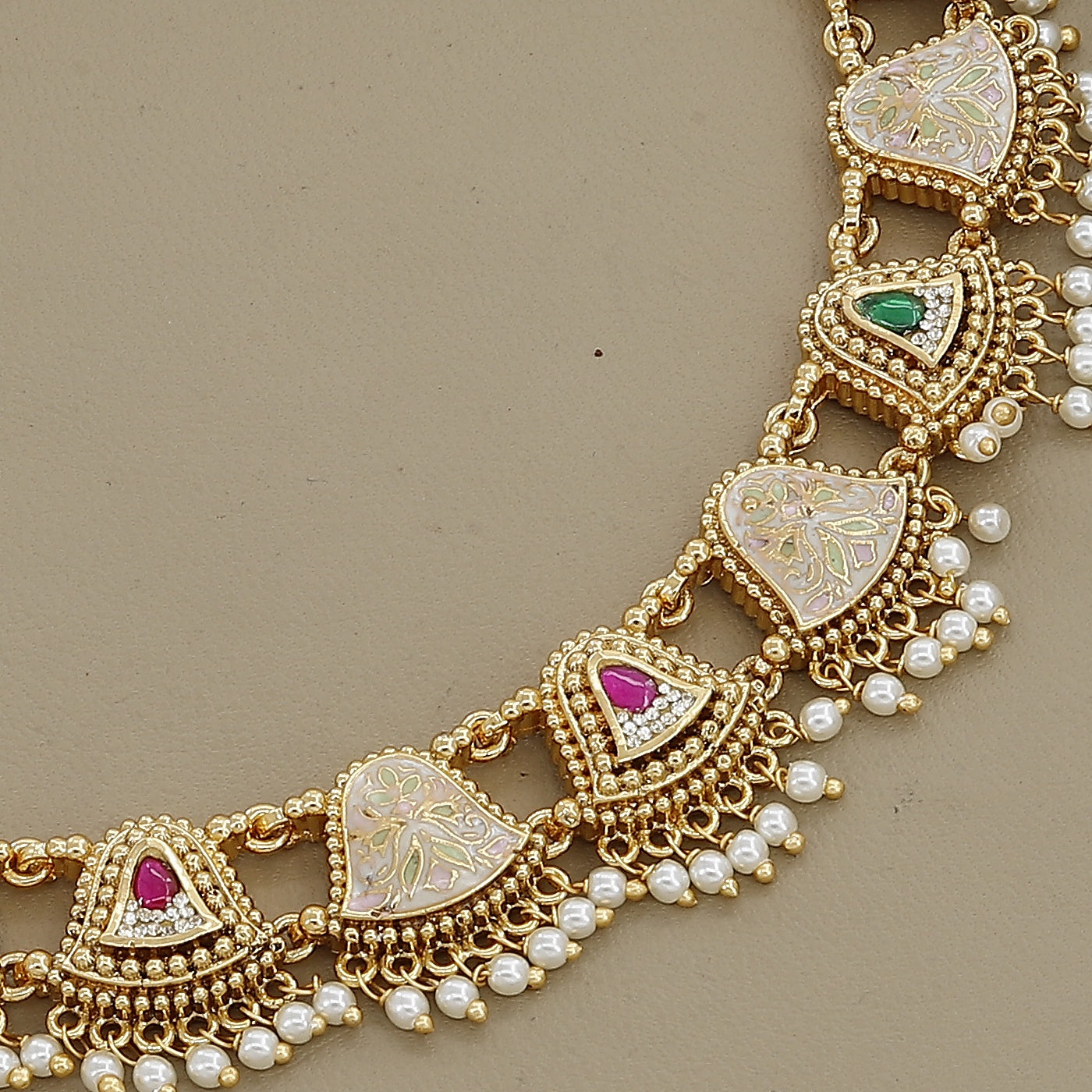 Pink & White Meenakari Necklace Set with Heart Motifs