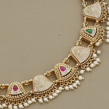 Pink & White Meenakari Necklace Set with Heart Motifs
