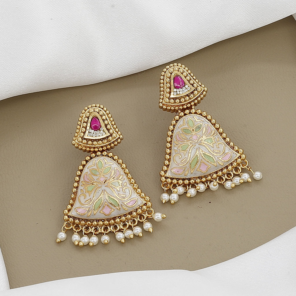 Pink & White Meenakari Necklace Set with Heart Motifs