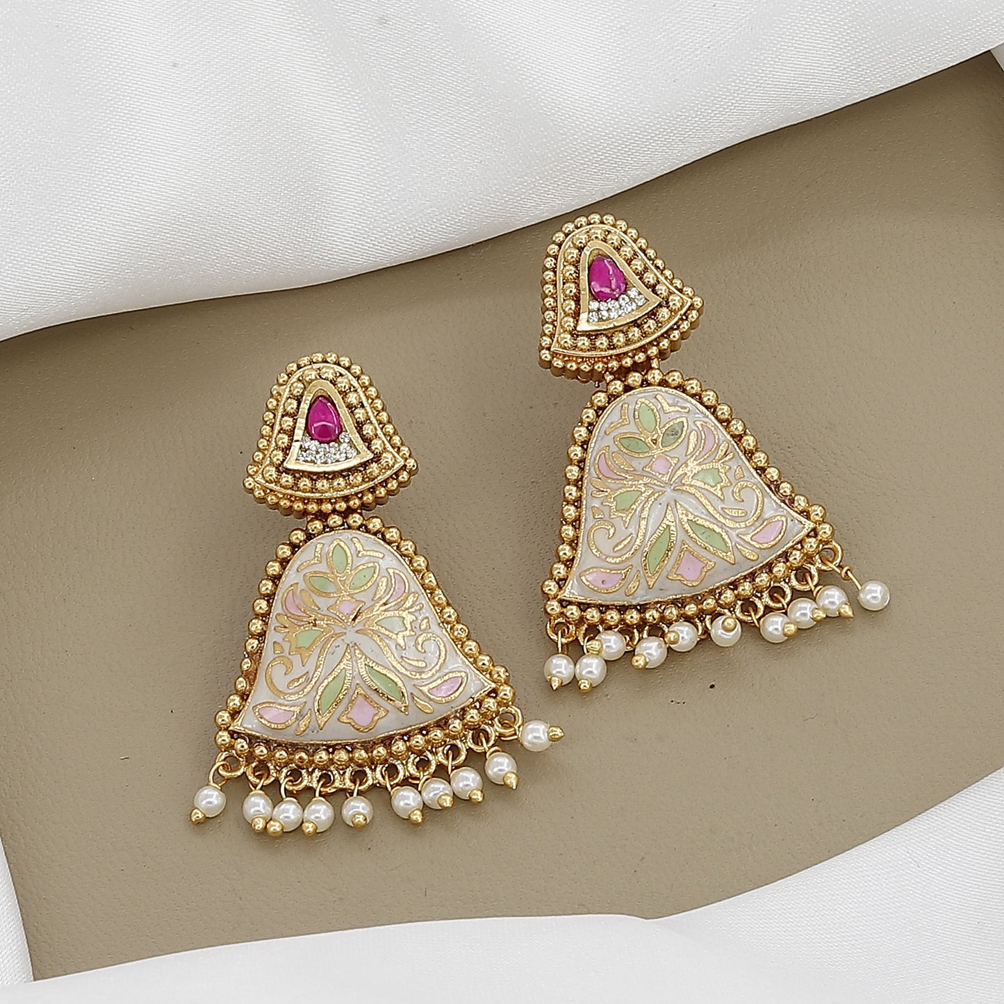 Pink & White Meenakari Necklace Set with Heart Motifs