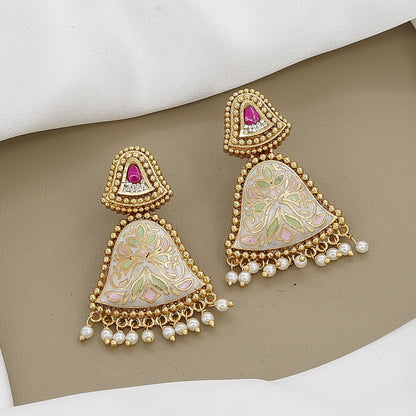 Pink & White Meenakari Necklace Set with Heart Motifs