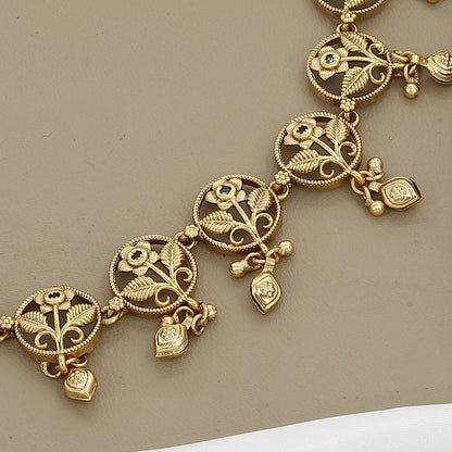 Antique Gold Toned Necklace & Jhumka Earrings Set