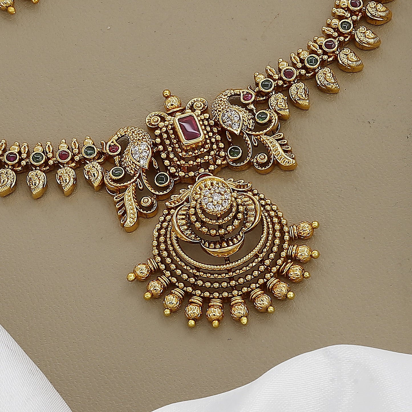 Traditional Temple Design Multi-Stone Antique Necklace Set