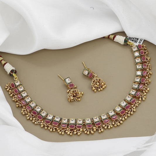 Traditional South Indian Square-Cut Stone Necklace Set