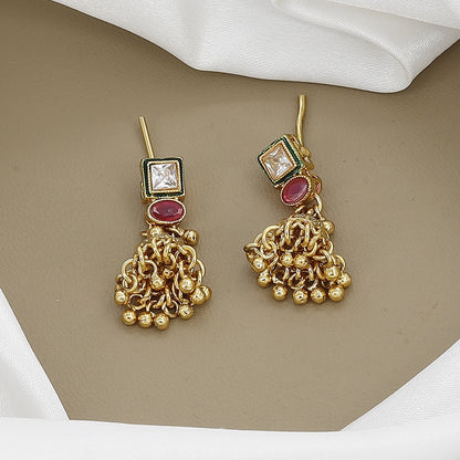 Traditional South Indian Square-Cut Stone Necklace Set