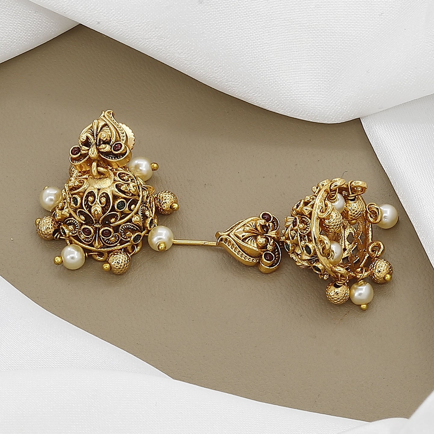 Ethnic South Indian Gold-Tone Haaram Necklace & Jhumka Set