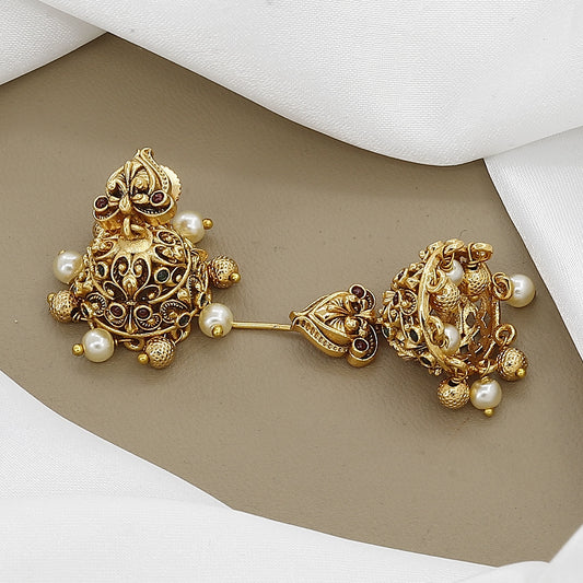 Ethnic South Indian Gold-Tone Haaram Necklace & Jhumka Set