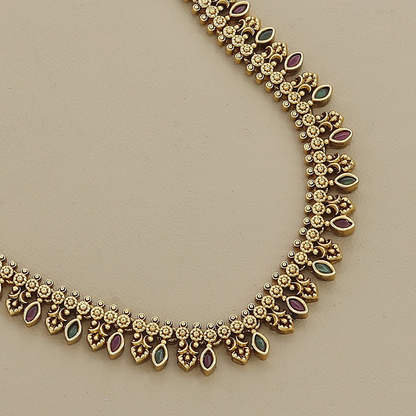 Ethnic South Indian Gold-Tone Haaram Necklace & Jhumka Set
