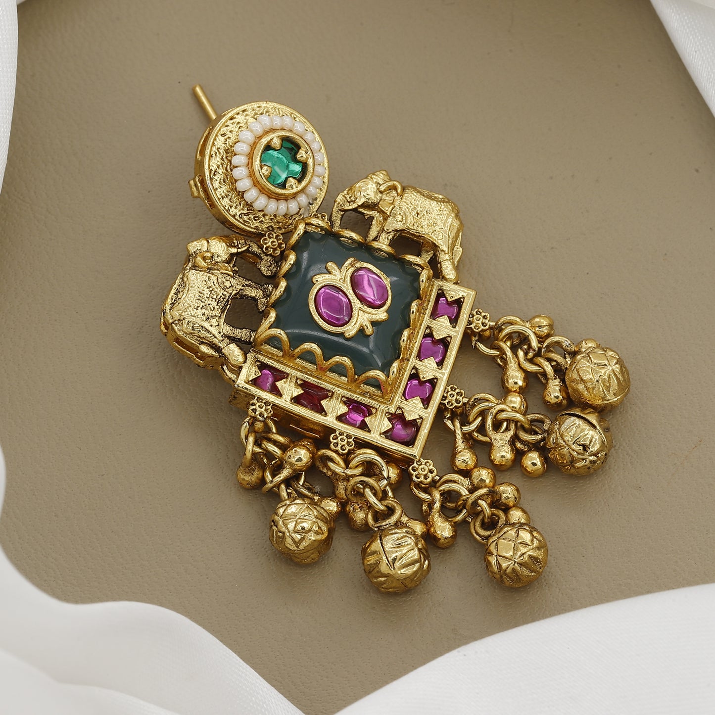 Luxury Antique Wedding Earrings - Green & Pink Enamel