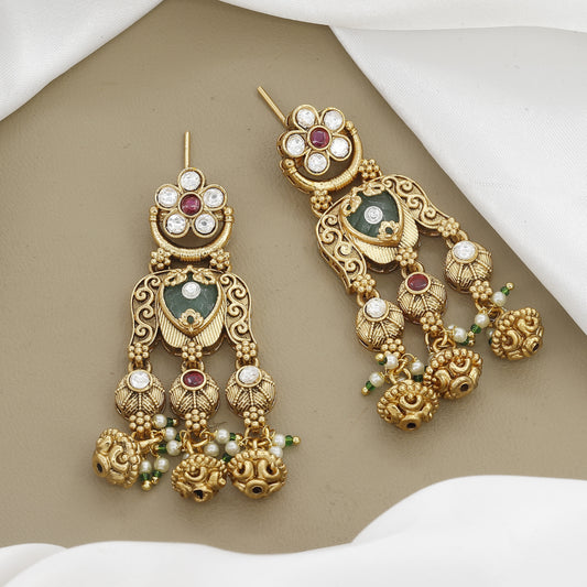 Luxury Green Stone Wedding  Antique Long Drop Earrings
