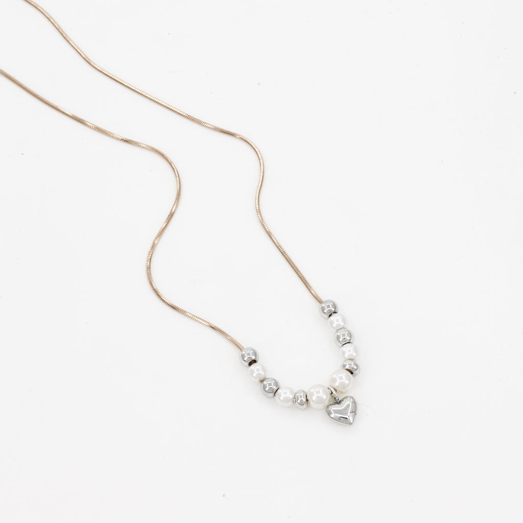 Elegant Pearl & Silver Heart Charm Necklace
