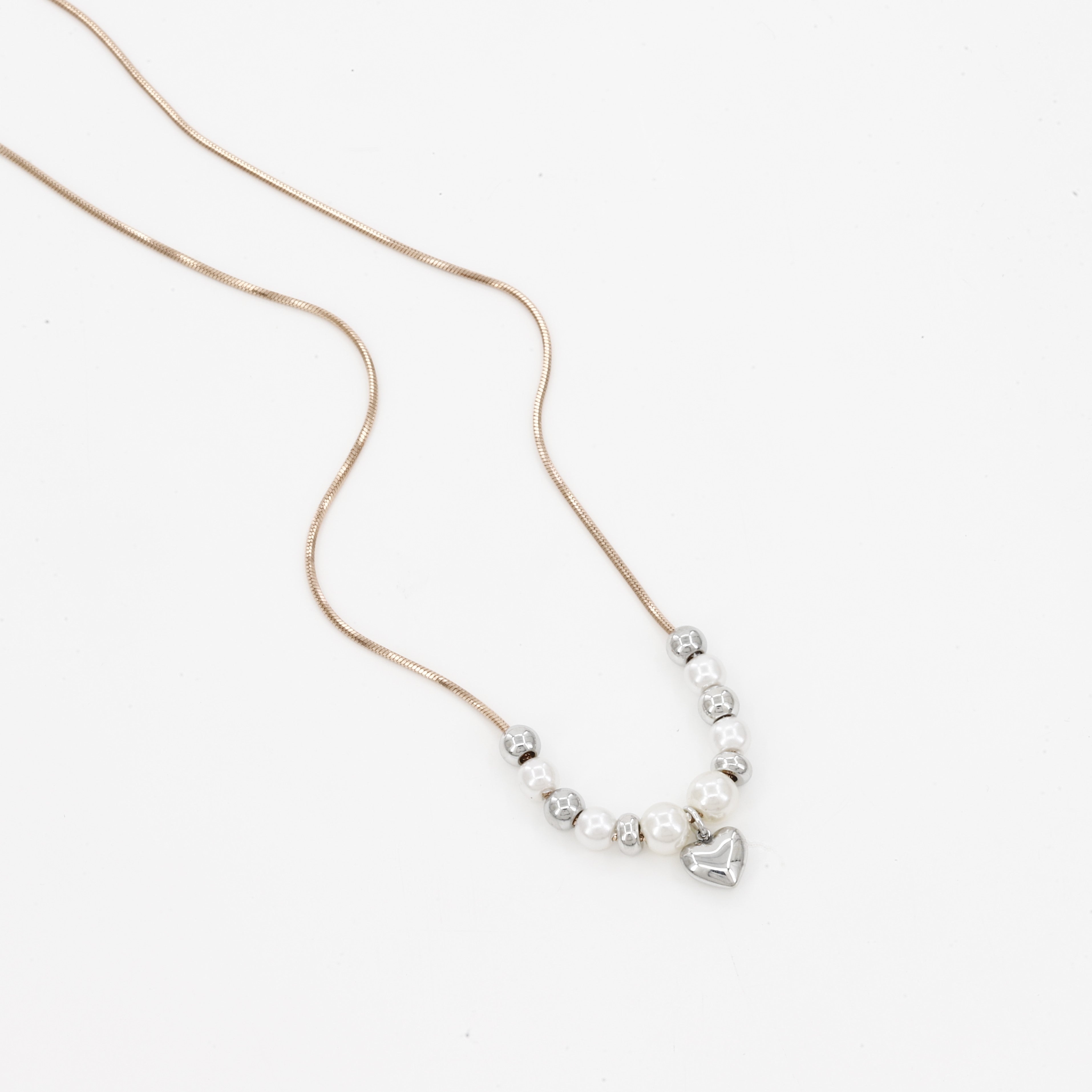 Elegant Pearl & Silver Heart Charm Necklace
