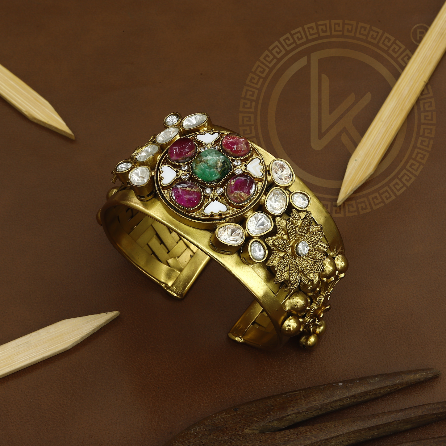 Antique Cuff Kada with Gemstones