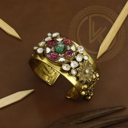 Antique Cuff Kada with Gemstones