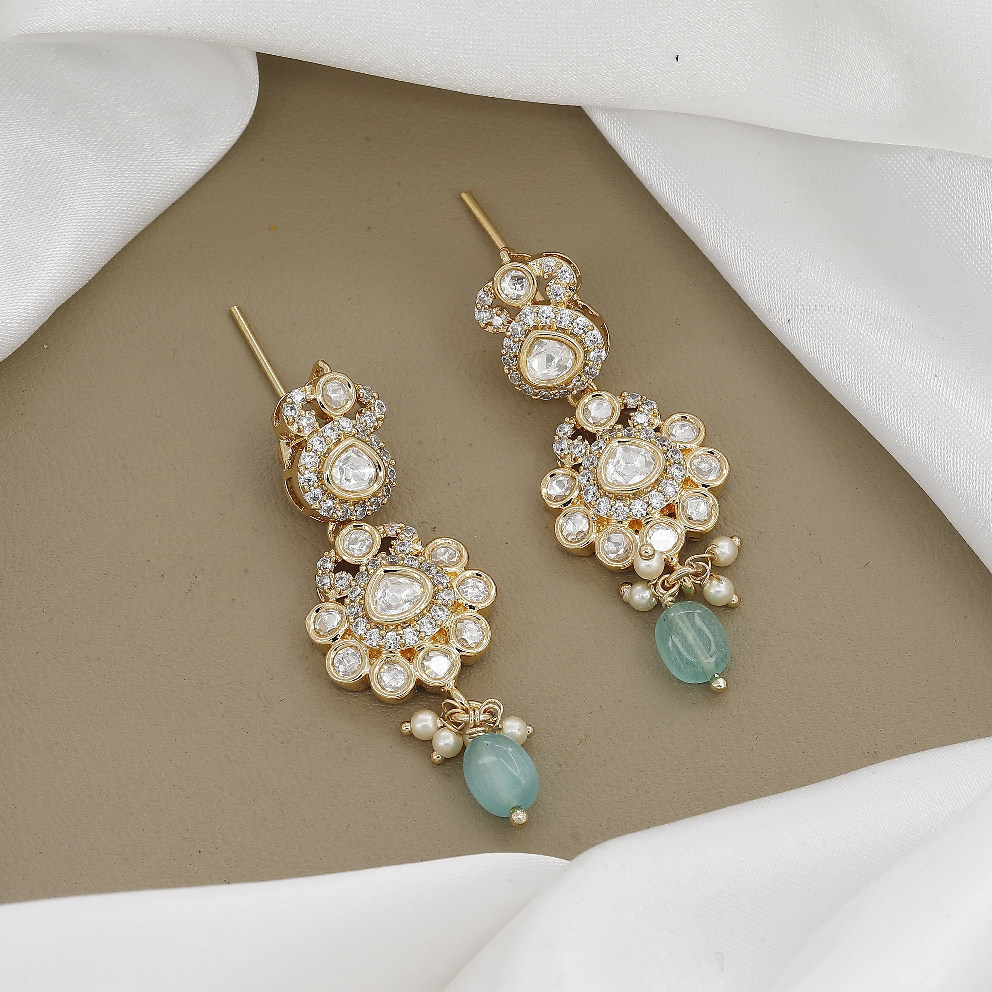 Kundan Polki Drop Earrings with Stone Accent with Colors