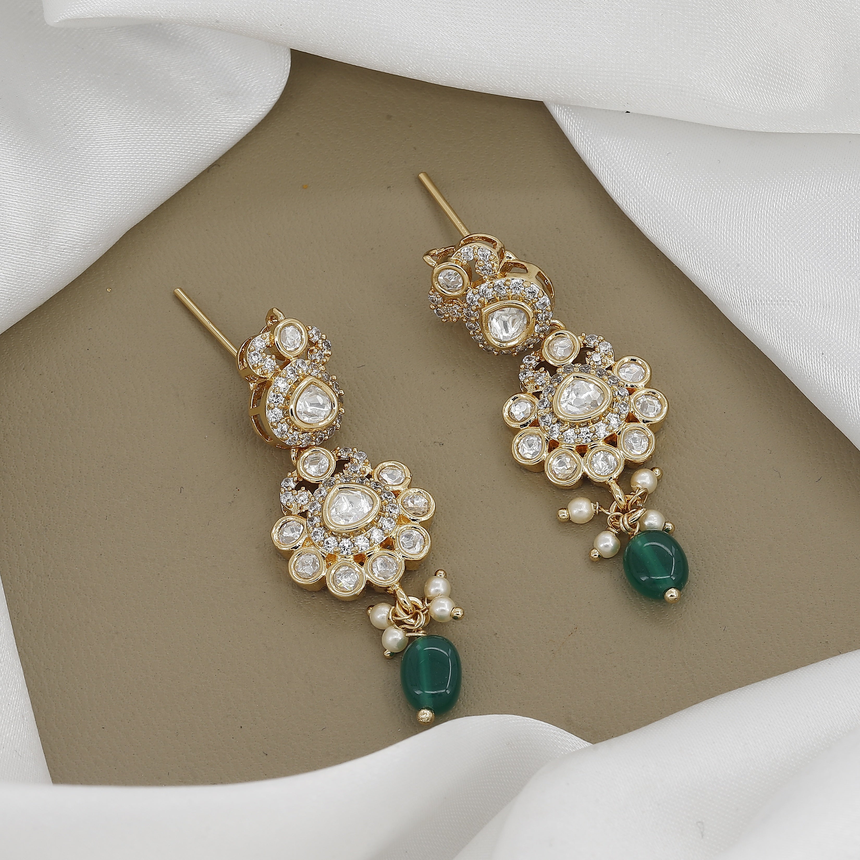 Kundan Polki Drop Earrings with Stone Accent with Colors
