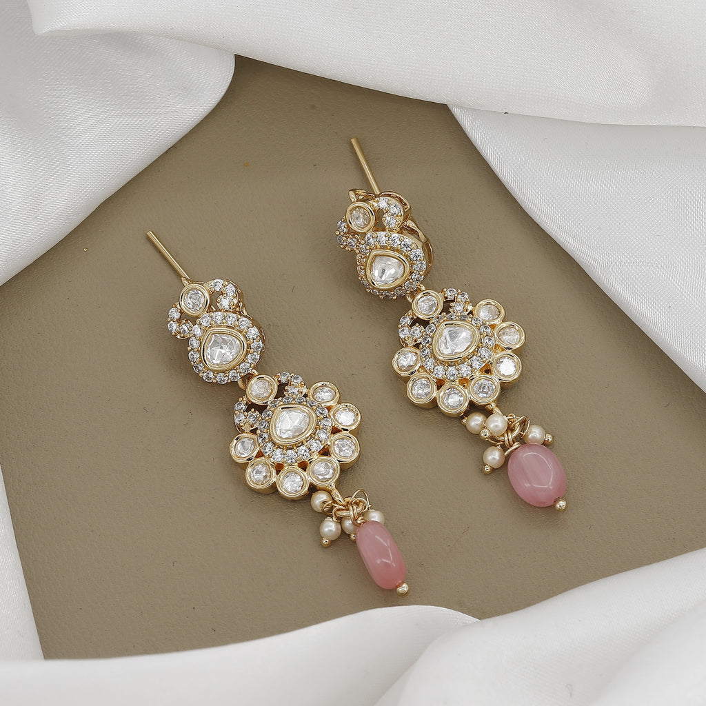 Kundan Polki Drop Earrings with Stone Accent with Colors