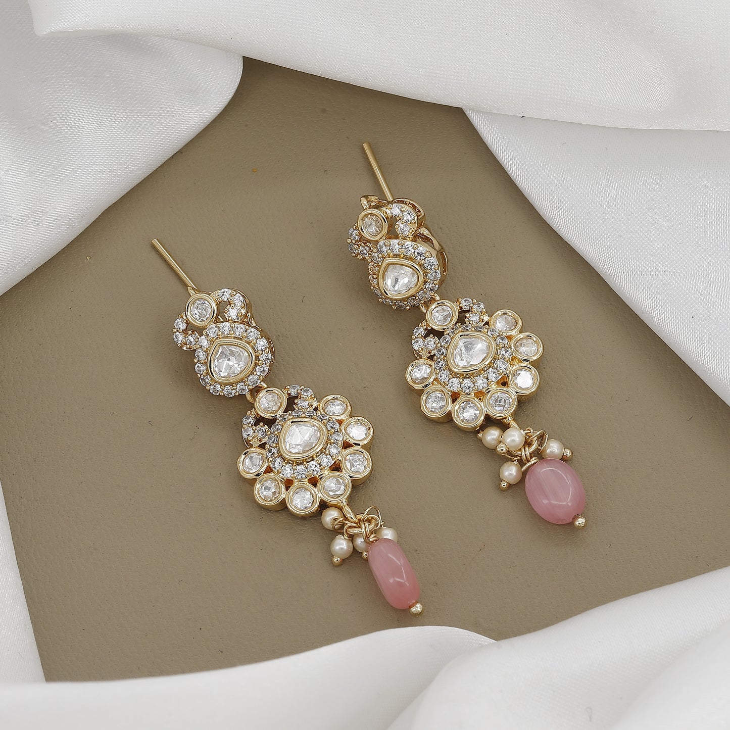 Kundan Polki Drop Earrings with Stone Accent with Colors