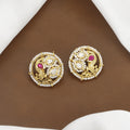 Antique Polki Stud Earrings with Pearl Border With Colors