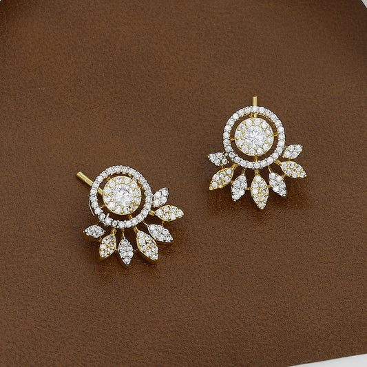 Gold and Diamond Look Fan Stud Earrings for Formal Wear