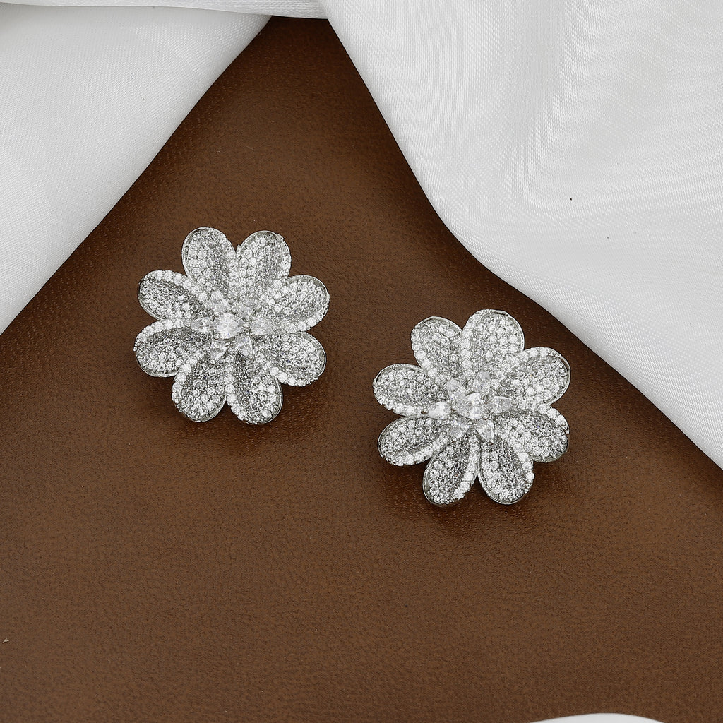 Dazzling Cubic Zirconia Flower Stud Earrings