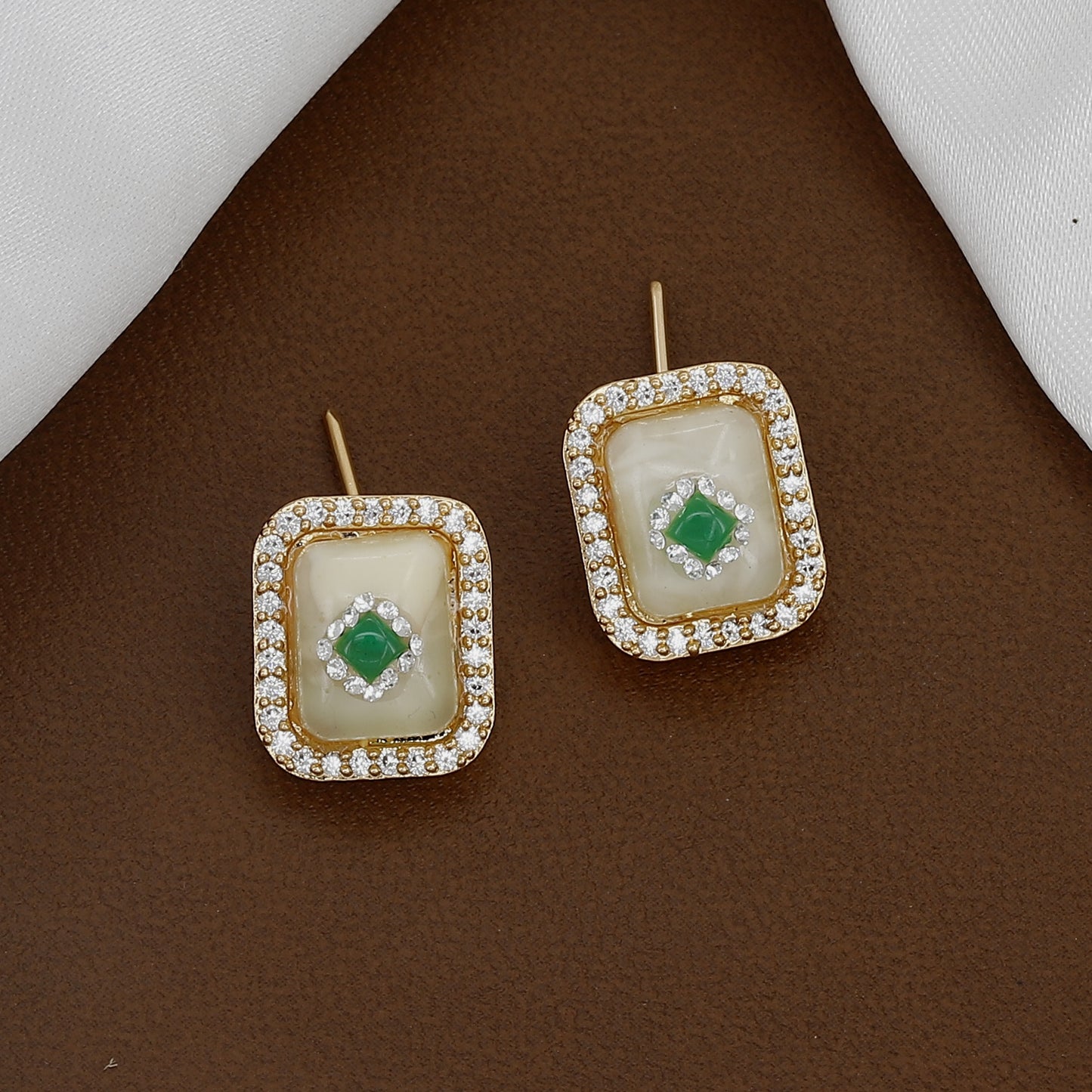 Gold-Plated CZ & Mother-of-Pearl Stud/Drop Earrings