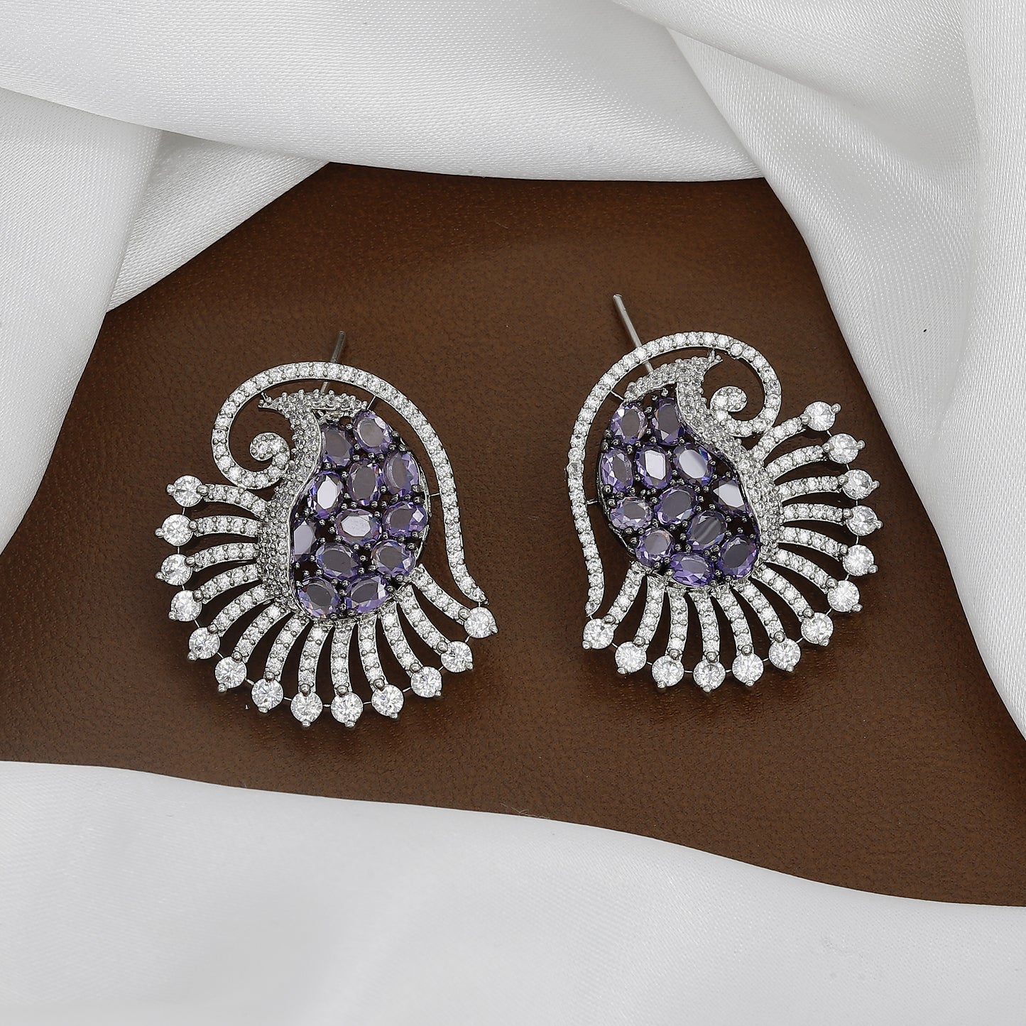 Elegant Amethyst-Colored & Crystal Pave Cocktail Earrings