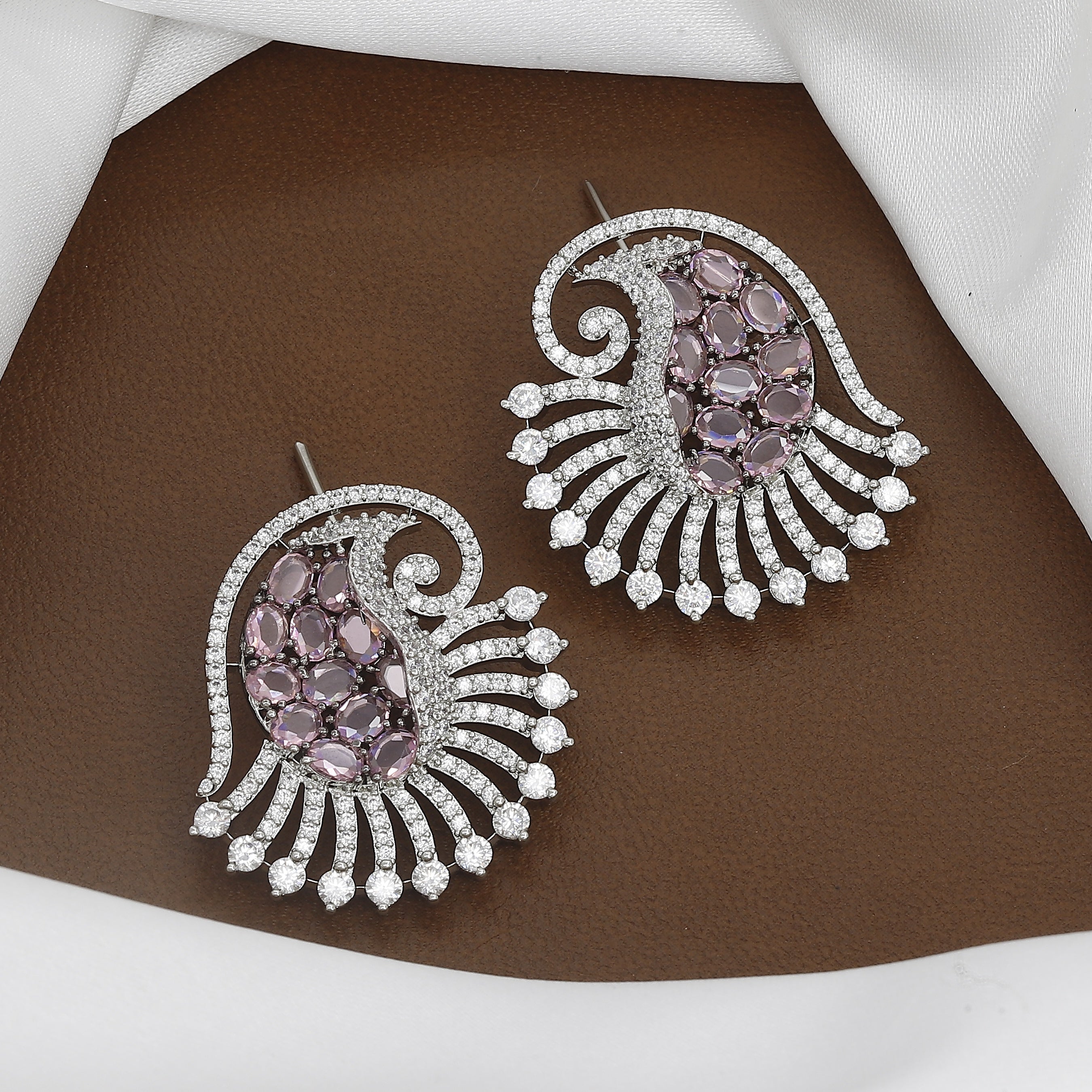 Elegant Amethyst-Colored & Crystal Pave Cocktail Earrings